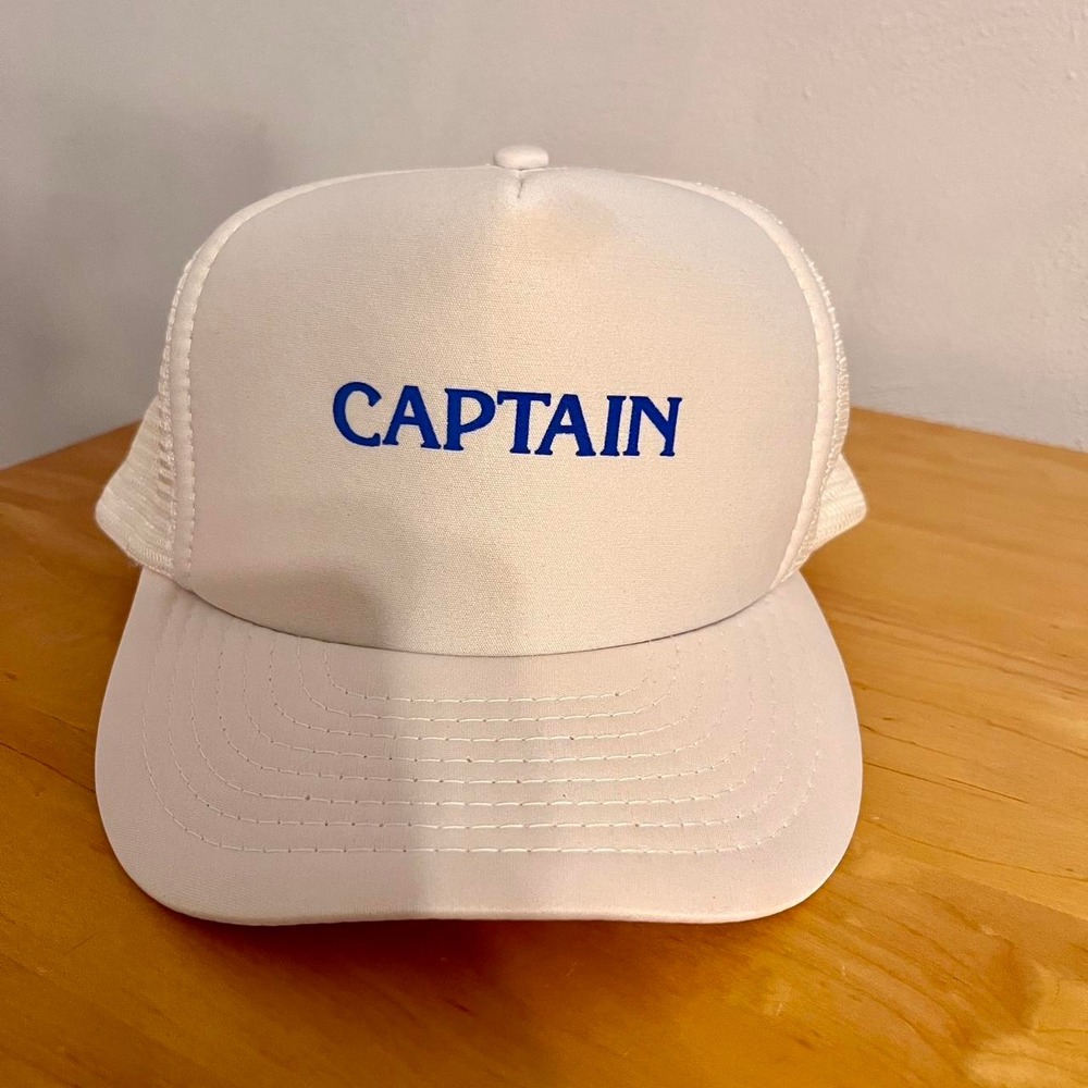 Nissin Cap Mens Vintage Captain Trucker Hat White Blue Snapback Mesh Skater